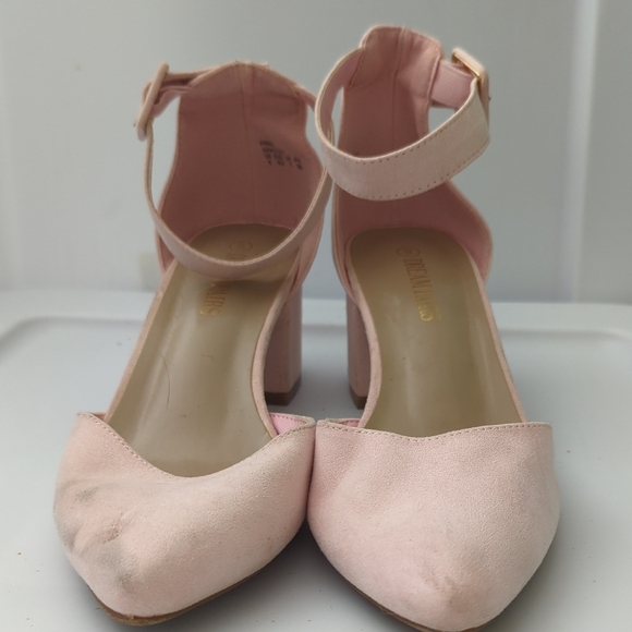 DreamPairs Powder Pink Suede Block Heel Pumps with Ankle Straps Women's Size 9 - Picture 1 of 6